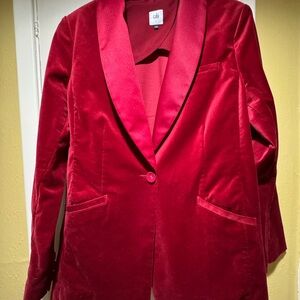 Cabi Red Velvet Blazer with Satin Lapel